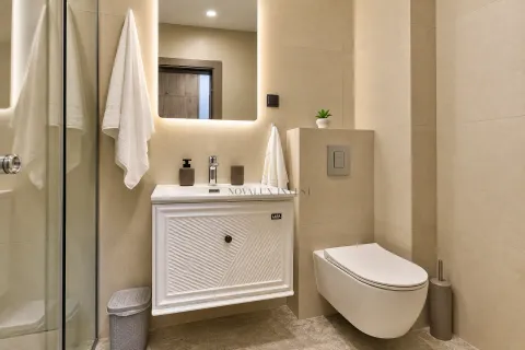 Modernly equipped bathroom with a washbasin and a walk-in shower. - image 10