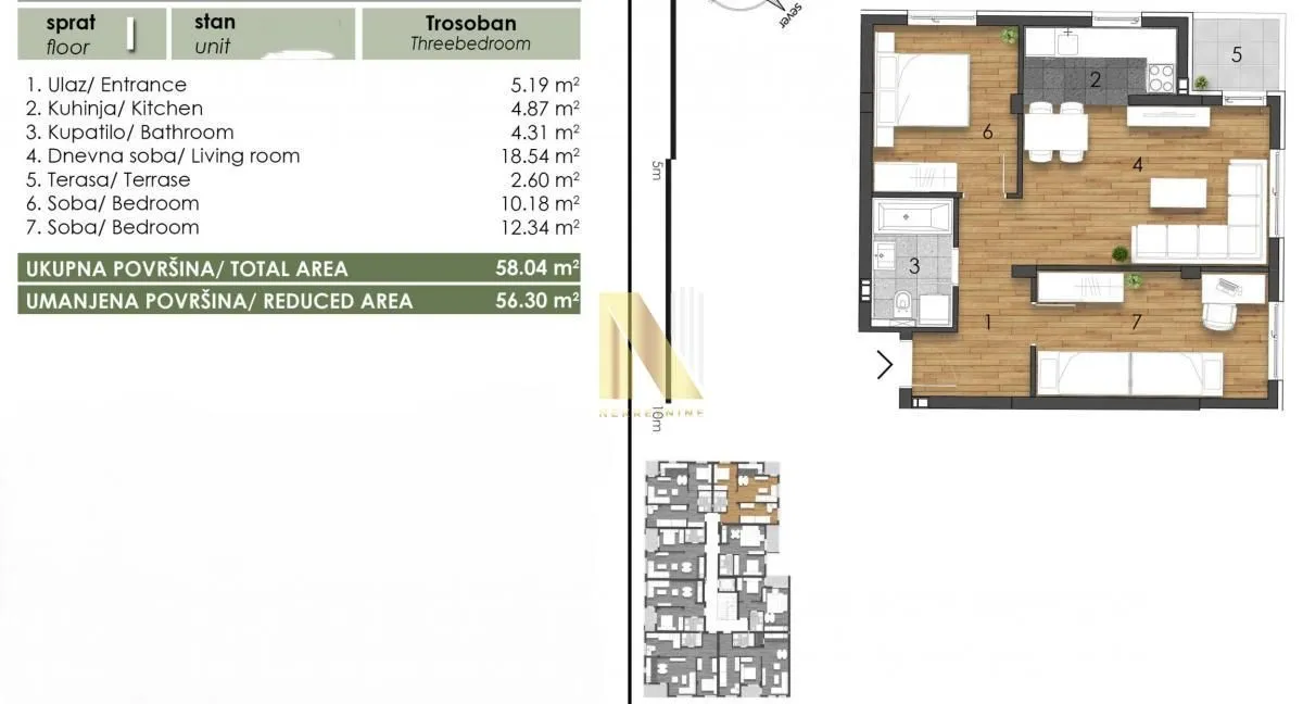 Prodaja, trosoban stan, 58m², Telep, Novi Sad Sve Podlokacije