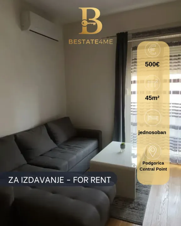 Rent, one bedroom apartment, 45m², Central Point, Podgorica