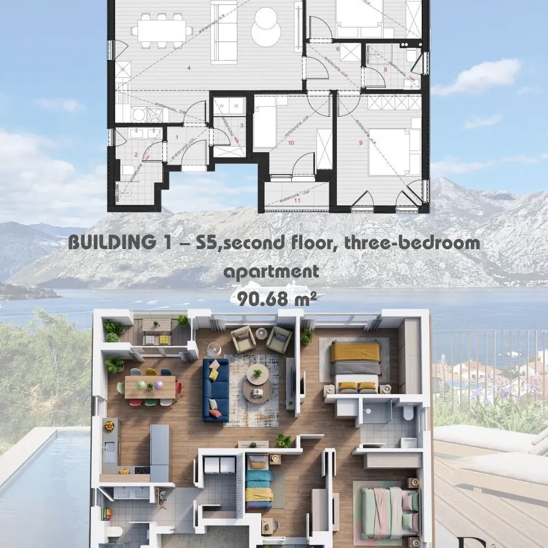 Prodaja, trosoban stan, 90m², Dobrota, Kotor