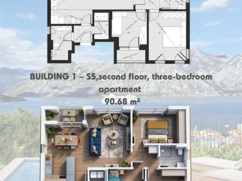 Sale, three bedroom apartment, 90m², Dobrota, Kotor - image 2