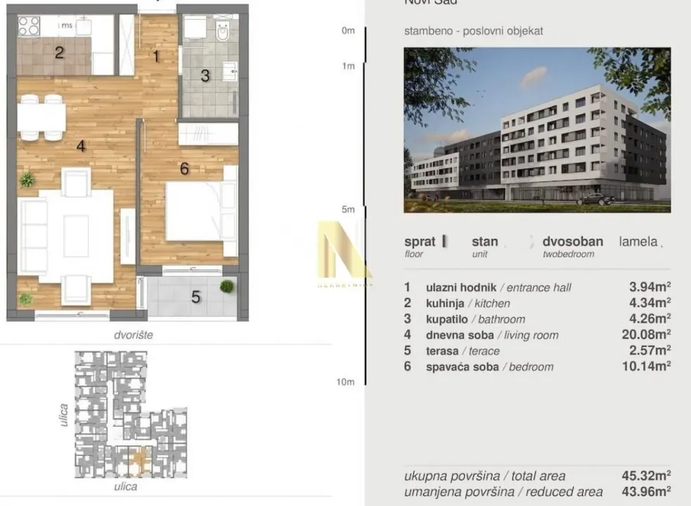 Sale, two bedroom apartment, 44m², Telep, Novi Sad Sve Podlokacije