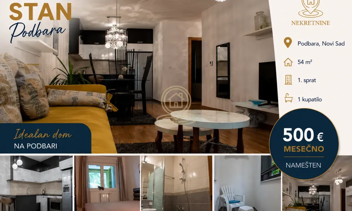 Rent, two bedroom apartment, 54m², Podbara, Novi Sad Sve Podlokacije