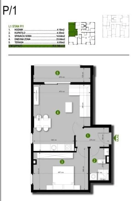 Sale, one bedroom apartment, 53m², Čeluga, Bar