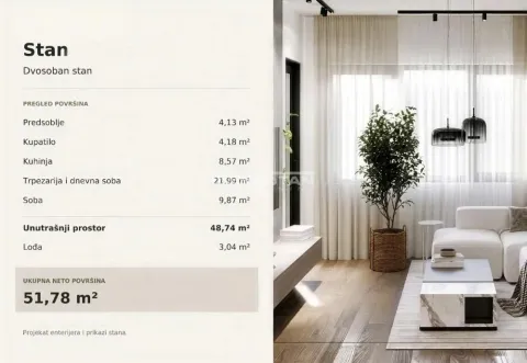 Overview of surfaces and floor plan of a two-room apartment with room layout. - image 12