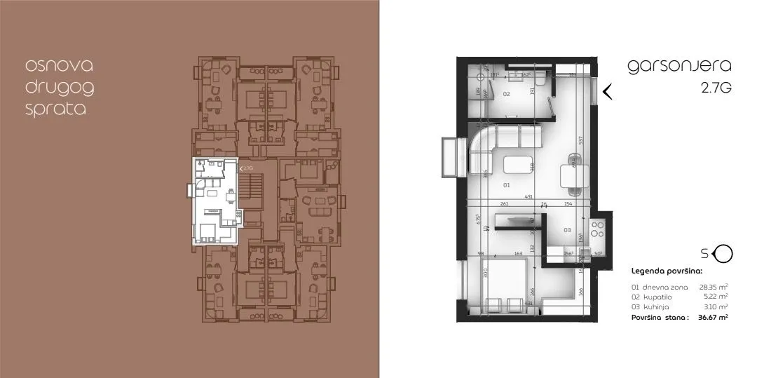 Prodaja, garsonjera, 37m², Tološi, Podgorica