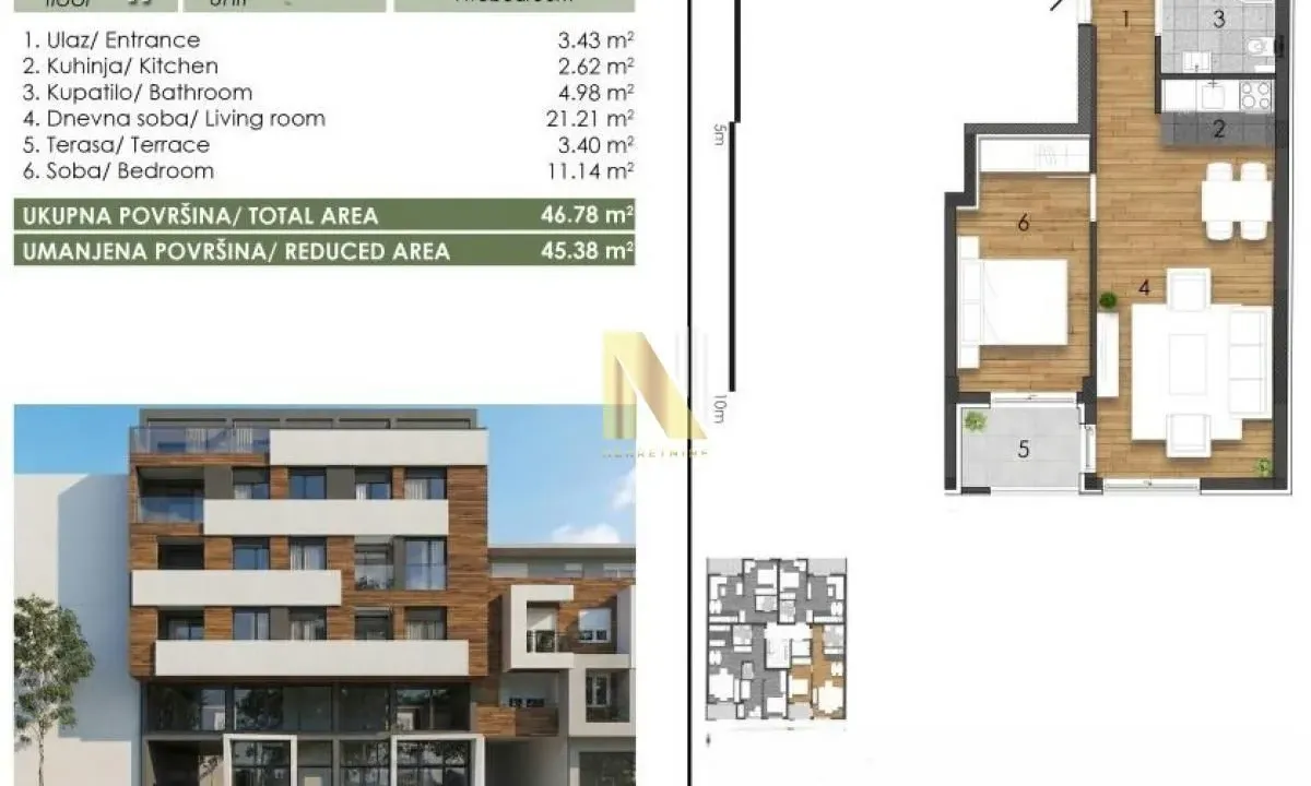Sale, two bedroom apartment, 47m², Telep, Novi Sad Sve Podlokacije