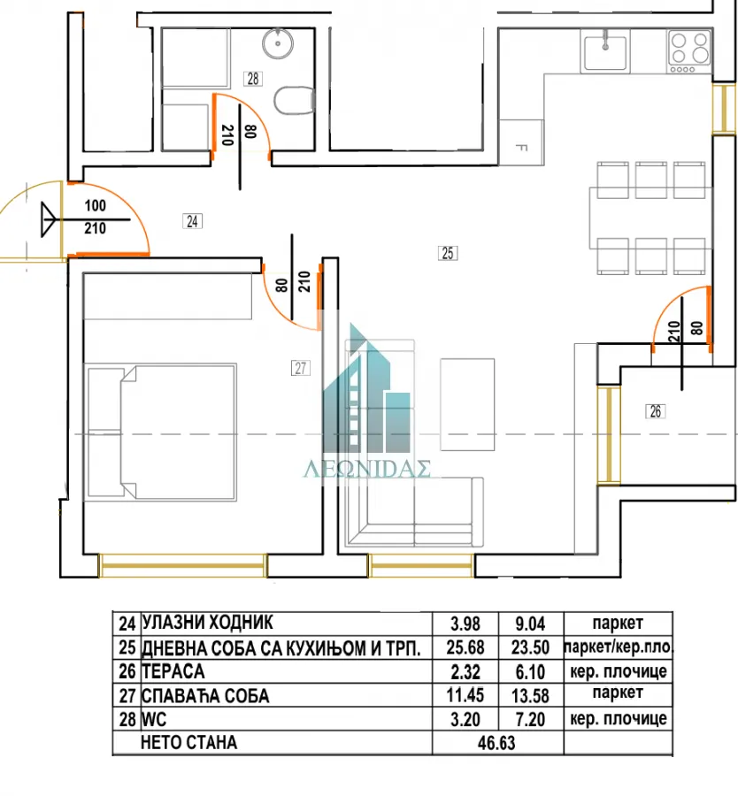 Prodaja, jednosoban stan, 46m², Donja Vrežina, Niš