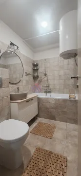 Kupatilo opremljeno umivaonikom, tuš kadom i sanitarnim elementima. - image 21