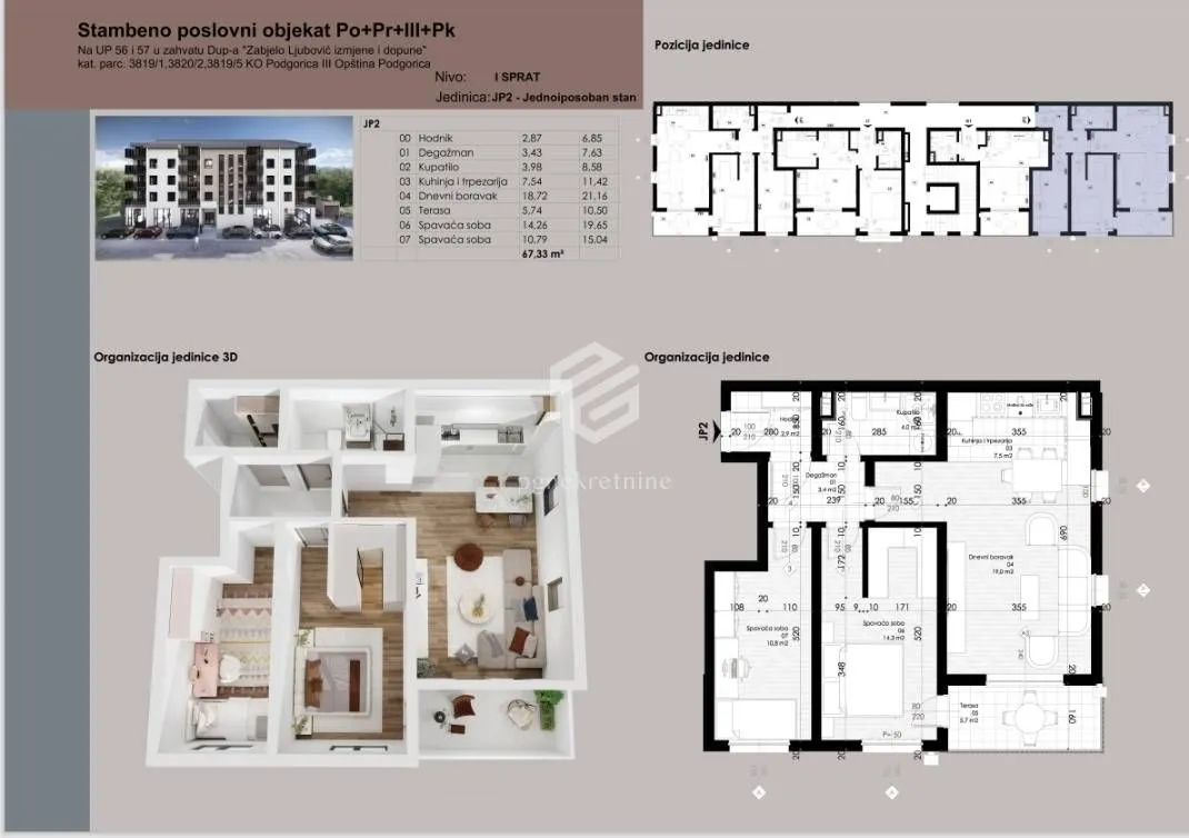 Sale, one bedroom apartment, 45m², Ljubović, Podgorica