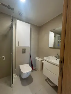 Modernly equipped bathroom with a walk-in shower, washbasin, and wall-mounted toilet. - image 7