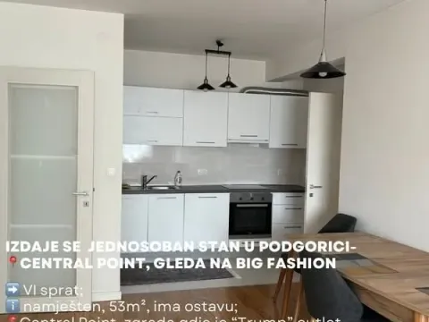 Rent, one bedroom apartment, 53m², Central Point, Podgorica