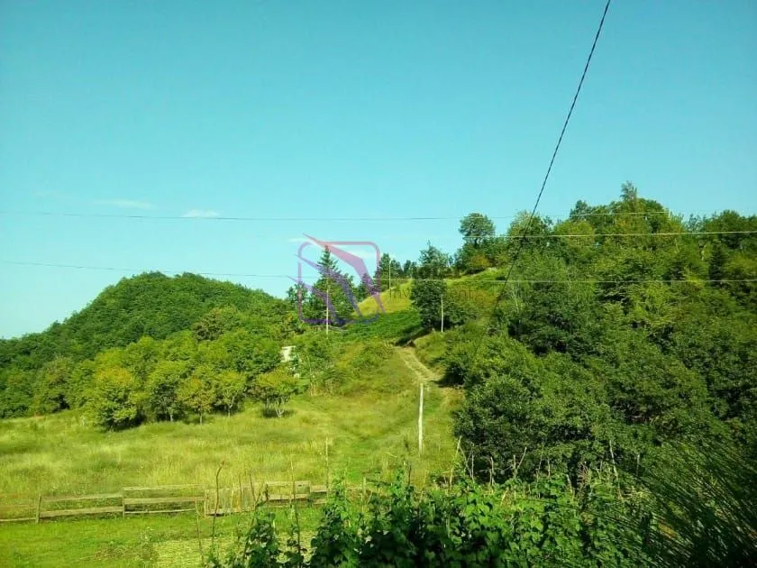 Pogled na zeleno dvorište i okolno brdovito područje.