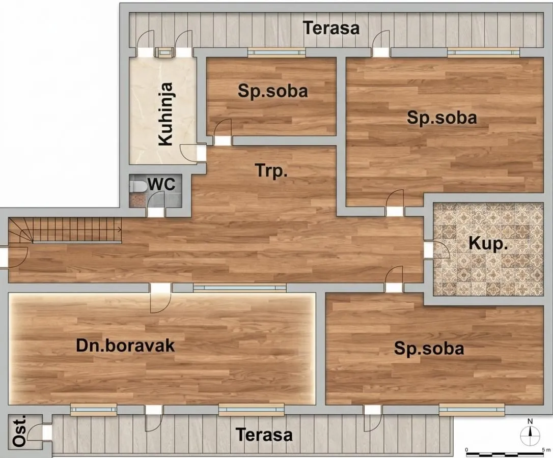 Prikaz osnove stana sa rasporedom prostorija.