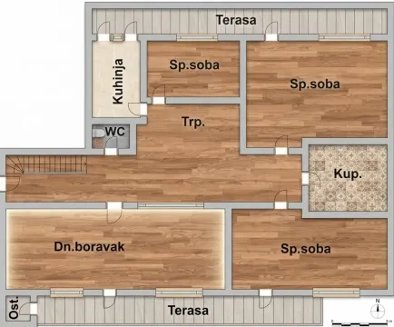Prikaz osnove stana sa rasporedom prostorija. - image 13