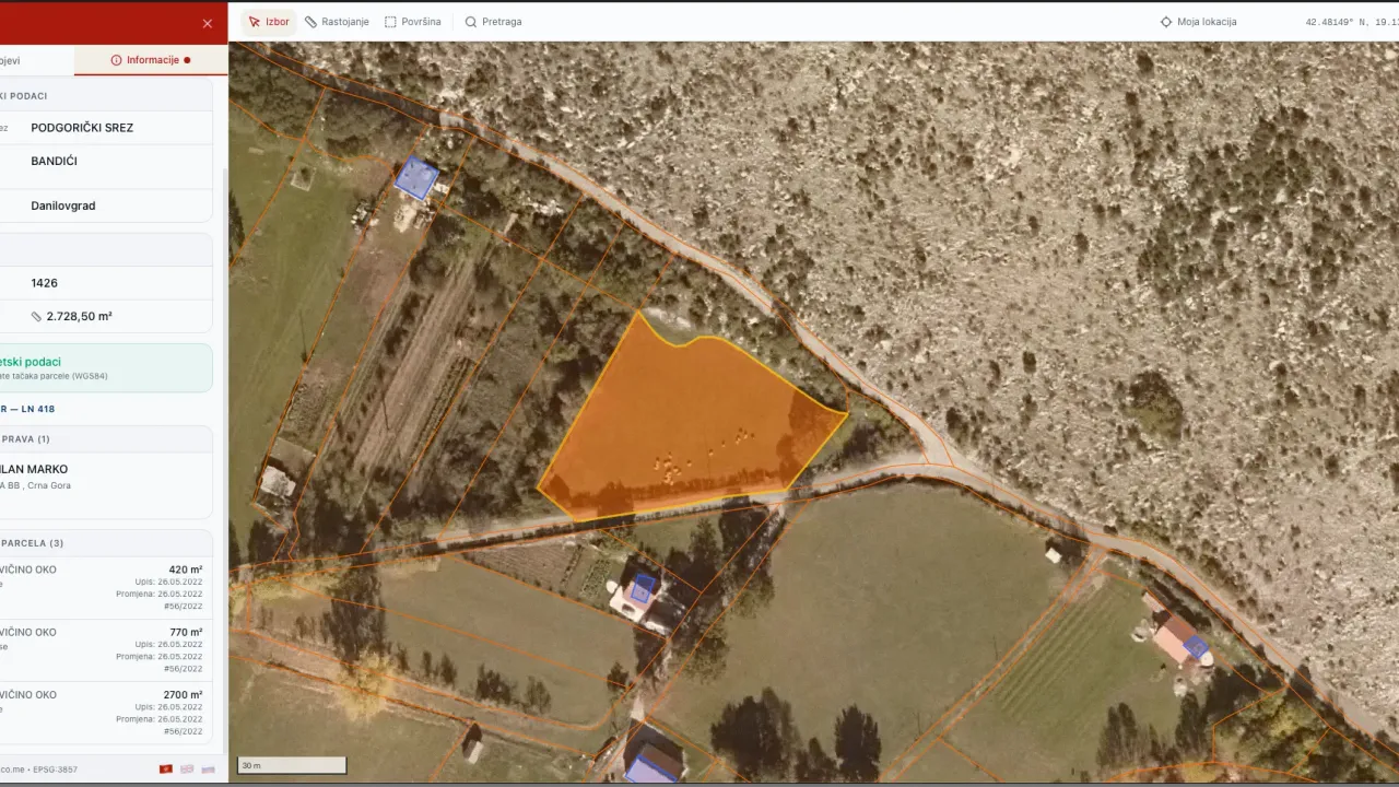 Prodaja, plac, 3890m², Bandići, Danilovgrad