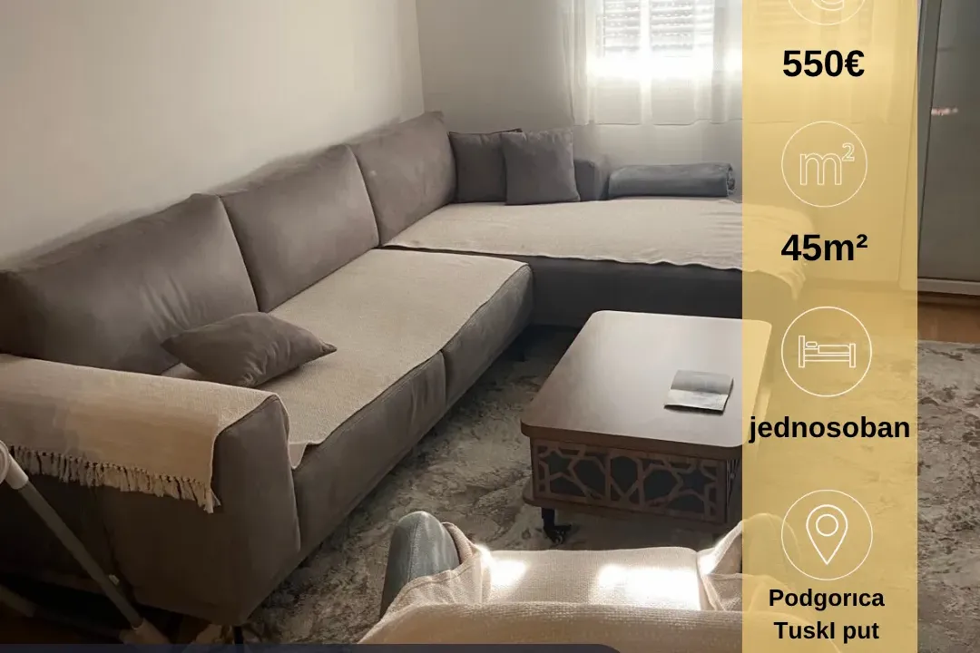 Rent, one bedroom apartment, 45m², Tuški Put, Podgorica