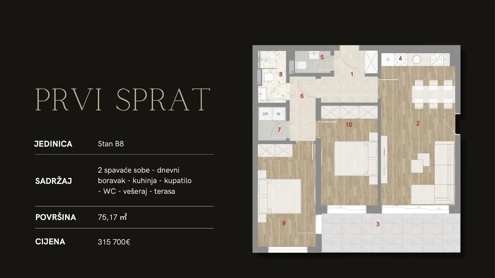 Sale, two bedroom apartment, 59m², Muo, Kotor