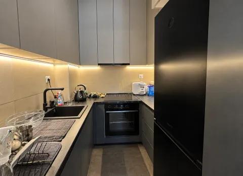 Moderna kuhinja sa ugrađenim elementima i crnim frižiderom. - image 6