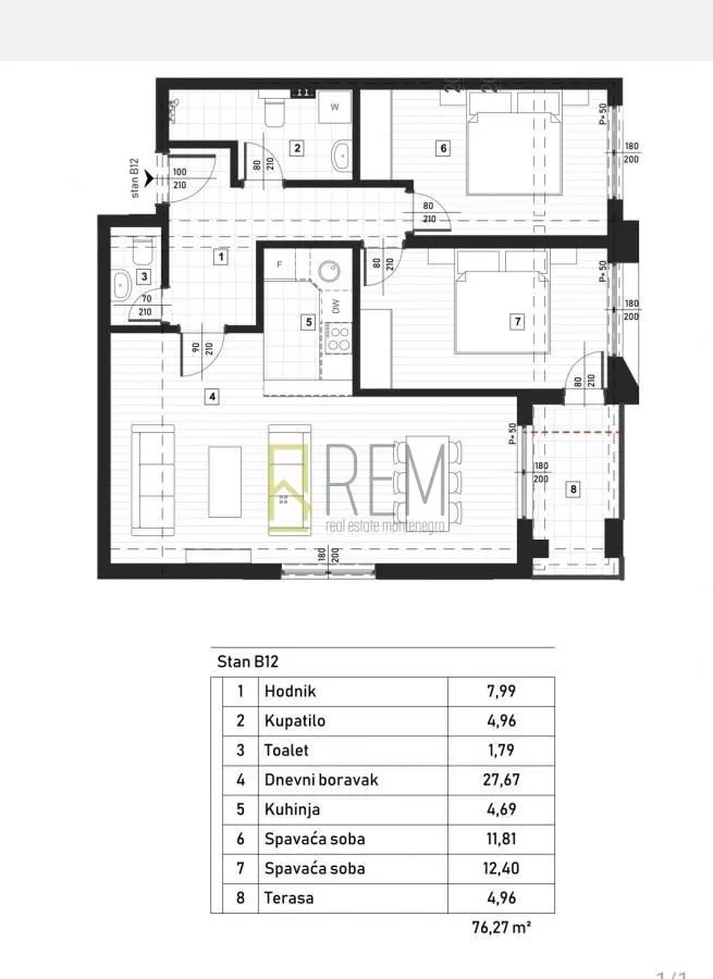 Prodaja, dvosoban stan, 61m², Zagorič, Podgorica
