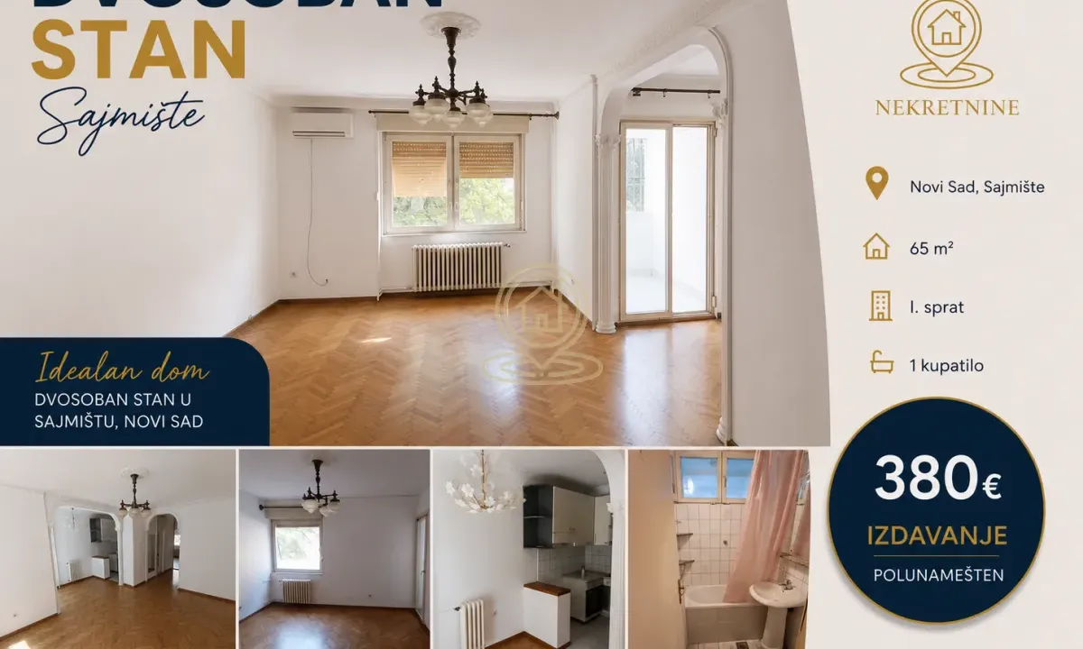Izdavanje, dvosoban stan, 65m², Sajmište, Novi Sad