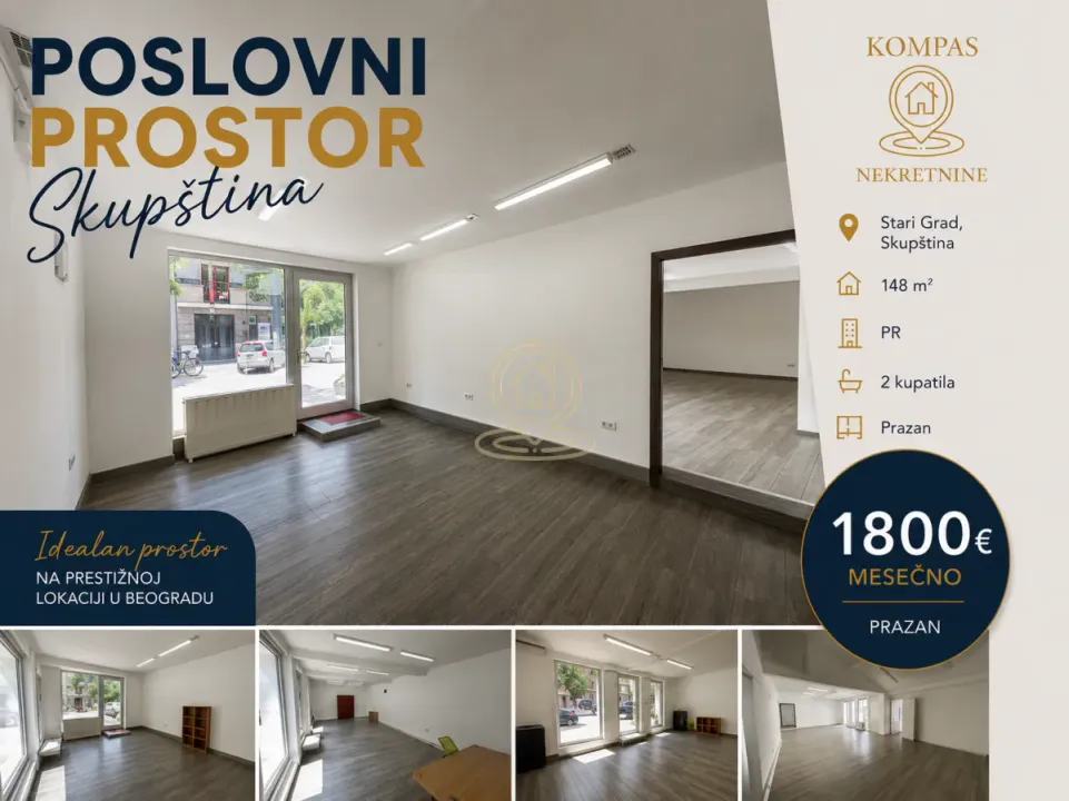 Izdavanje, poslovni prostor, 148m², Stari Grad, Beograd