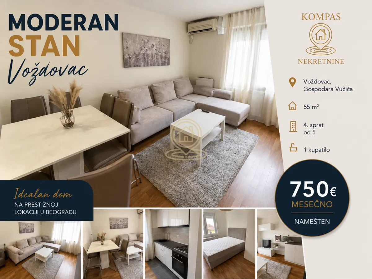 Izdavanje, dvosoban stan, 55m², Voždovac Sve Podlokacije, Beograd