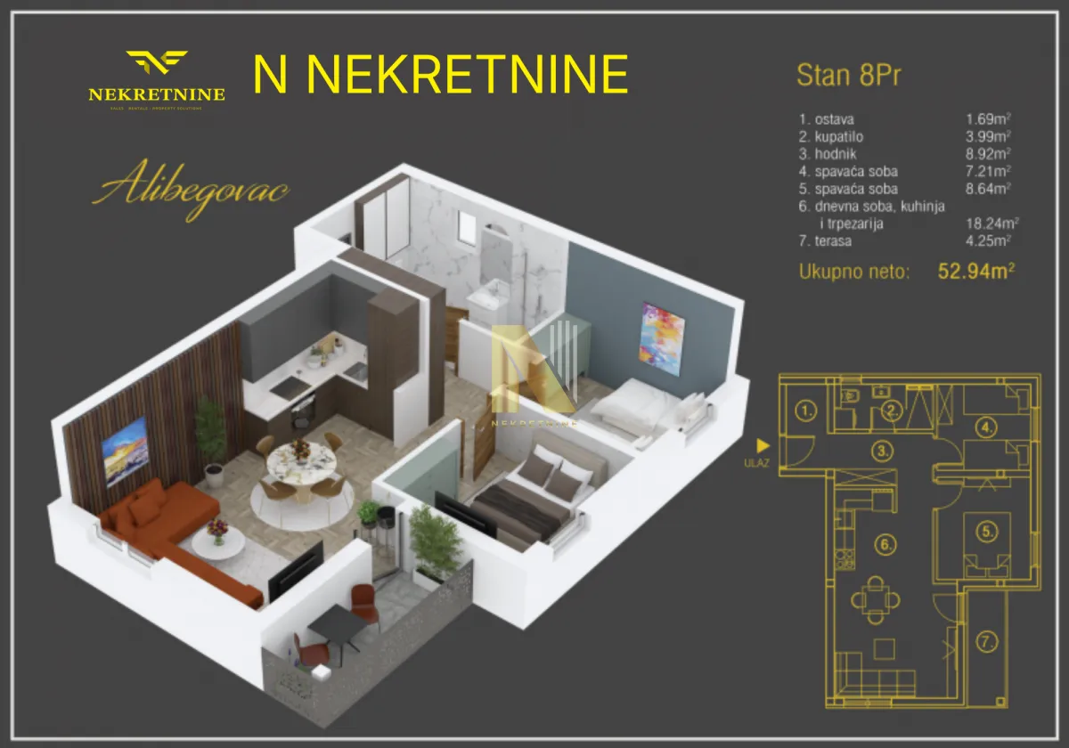 Sale, two bedroom apartment, 53m², Alibegovac, Petrovaradin