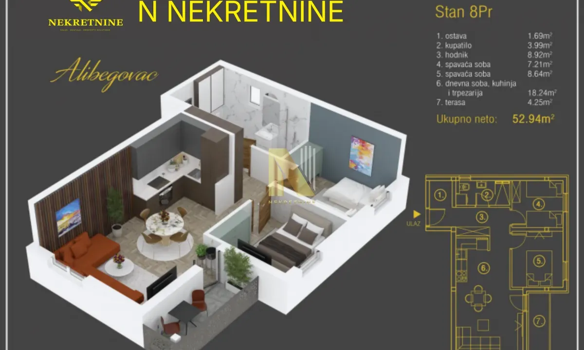 Sale, two bedroom apartment, 53m², Alibegovac, Petrovaradin