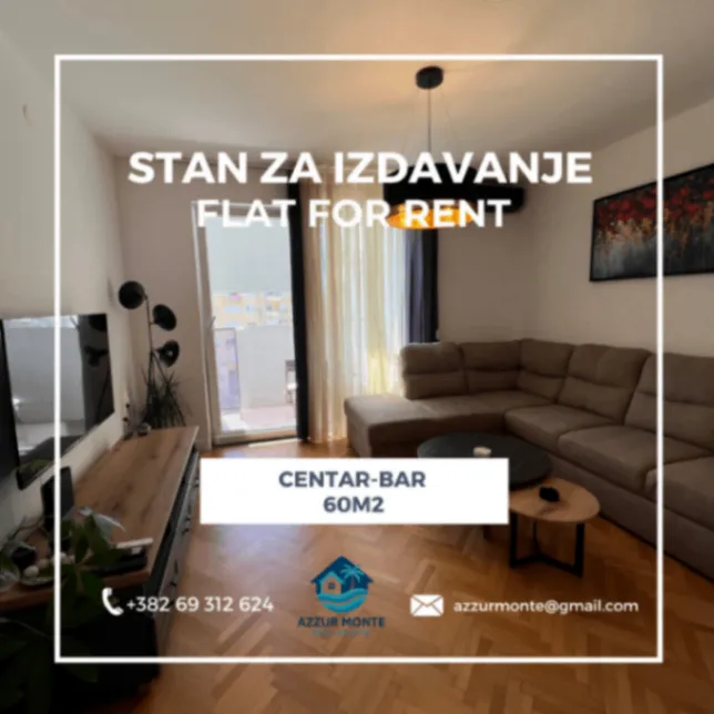 Izdavanje, dvosoban stan, 60m2, Centar, Bar