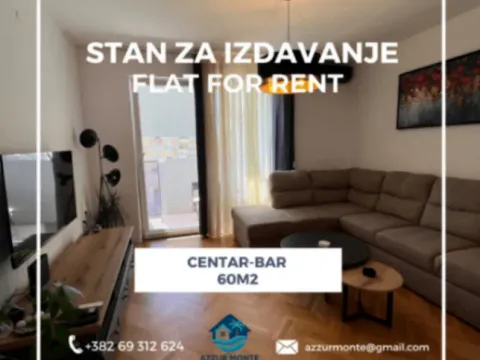 Izdavanje, dvosoban stan, 60m2, Centar, Bar