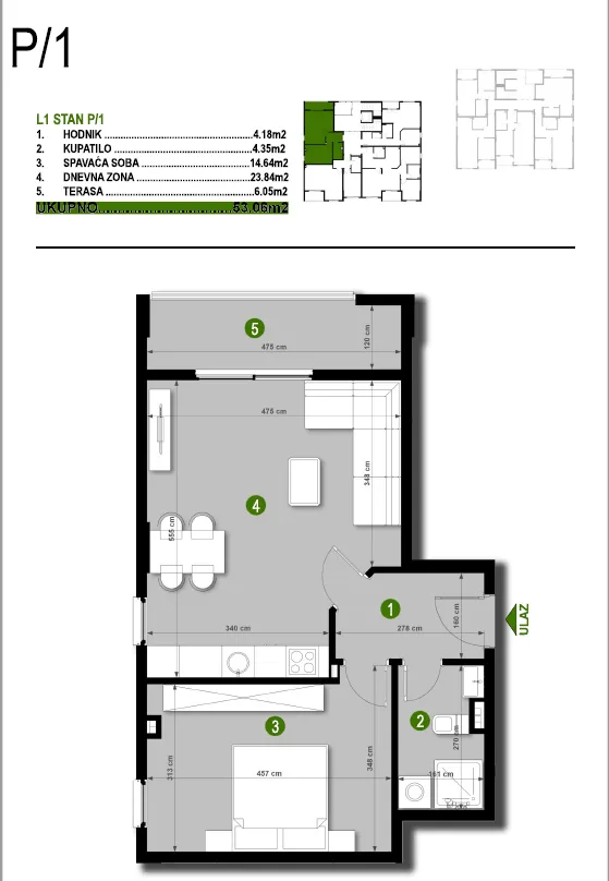 Sale, one bedroom apartment, 42m², Čeluga, Bar