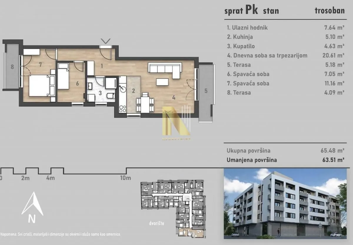 Sale, three bedroom apartment, 65m², Salajka, Novi Sad Sve Podlokacije