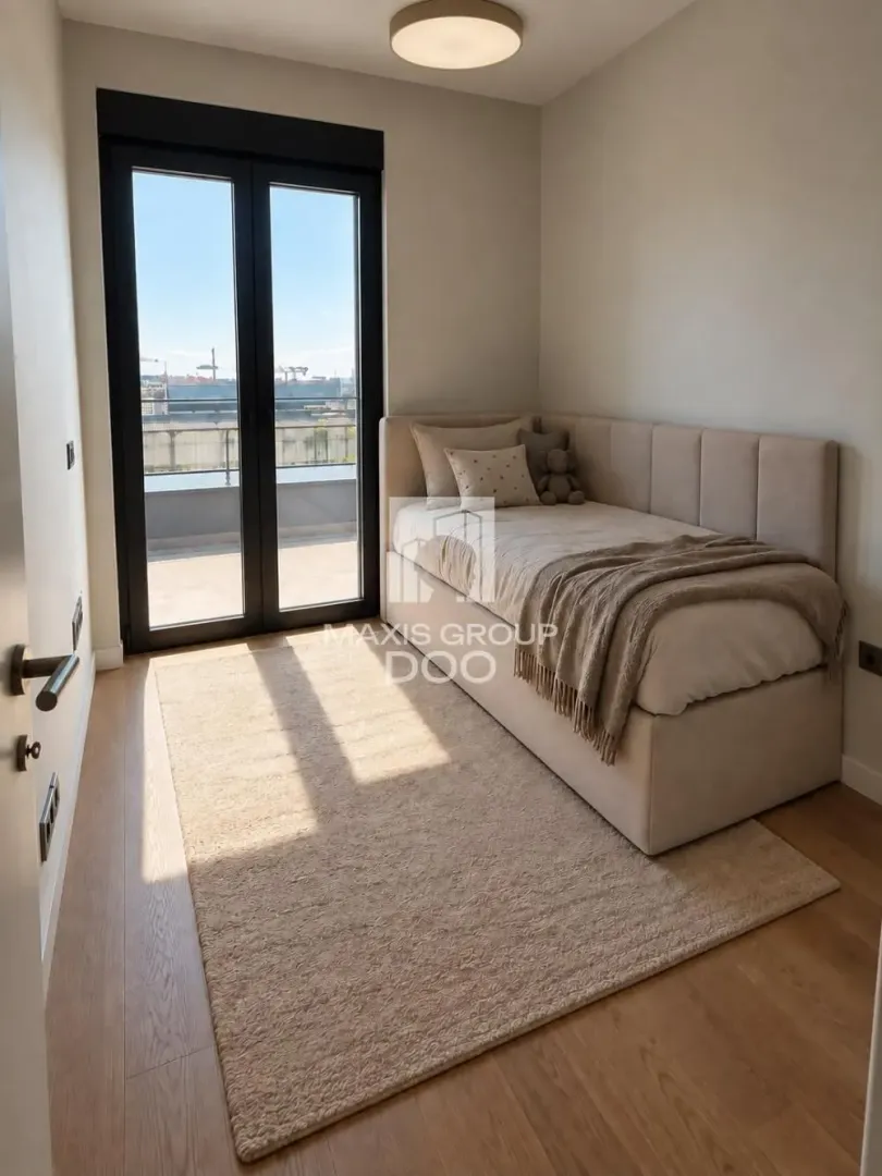 Small bedroom with a sofa bed and access to the terrace.