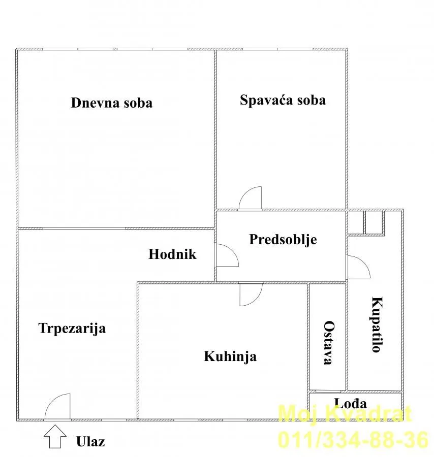 Osma crteža stana sa rasporedom prostorija.
