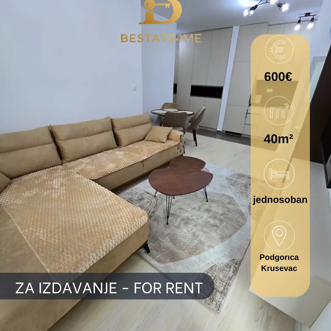 Izdavanje, jednosoban stan, 40m², Kruševac, Podgorica