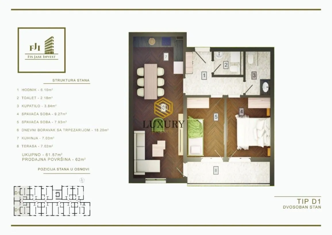 Prodaja, dvosoban stan, 62m², Zagorič, Podgorica