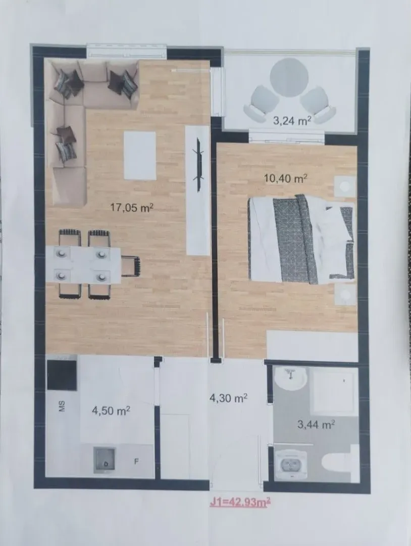 Prodaja, jednosoban stan, 43m², Stari Aerodrom, Podgorica