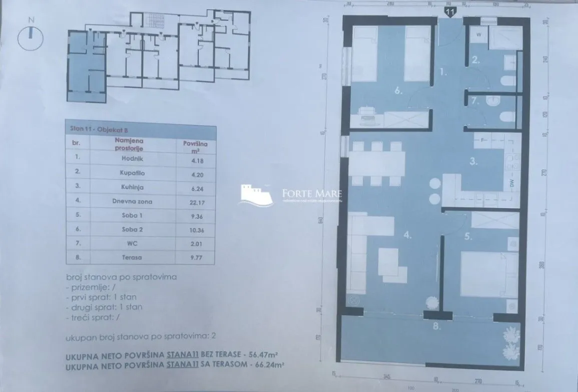 Prodaja, dvosoban stan, 66m², Baošići, Herceg Novi