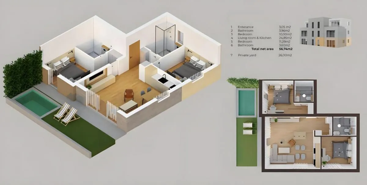 Prodaja, jednosoban stan, 55m², Stoliv, Kotor