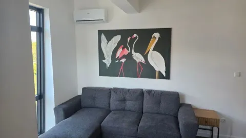 Dnevni boravak sa sivom ugaonom garniturom i umjetničkom slikom na zidu. - image 3