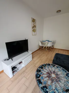 Living room with a TV, dining table, and a rug. - image 6