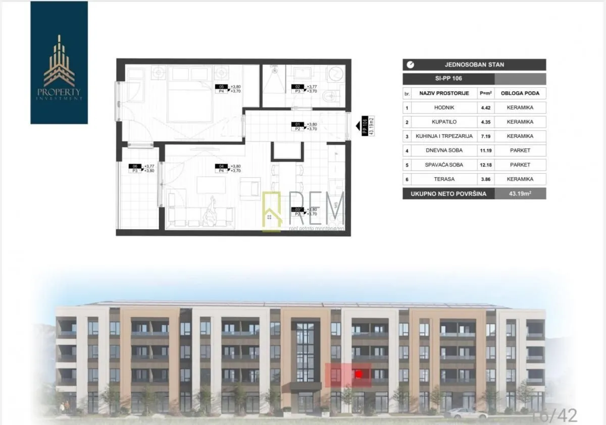 Prodaja, jednosoban stan, 39m², Zabjelo, Podgorica
