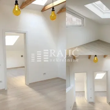 Photo collage of a bright empty attic room with skylights. - image 4