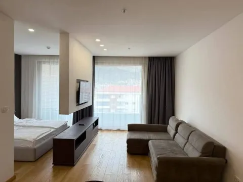 Living room with sofa and TV connected to the bedroom. - image 2