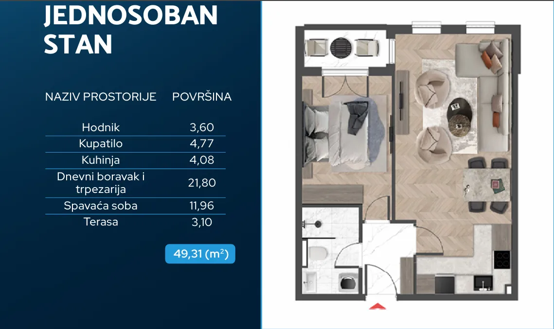 Sale, one bedroom apartment, 48m², Čeluga, Bar