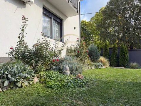 Uređeno dvorište sa travnjakom i ukrasnim biljem ispred kuće. - image 43