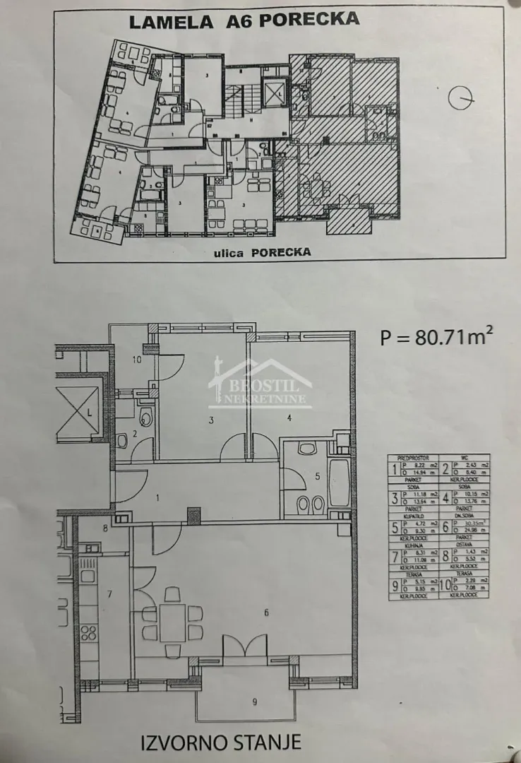 Osnova stana sa rasporedom prostorija i dimenzijama.