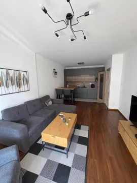 Modern living room with a sofa and an adjoining dining area. - image 2