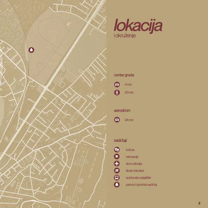 Prikaz lokacije i okruženja sa mapom i udaljenostima do važnih sadržaja.